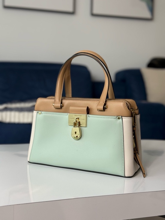 Calvin Klein Handbags - Calvin Klein Camille Lock Satchel Beige/Mint Green